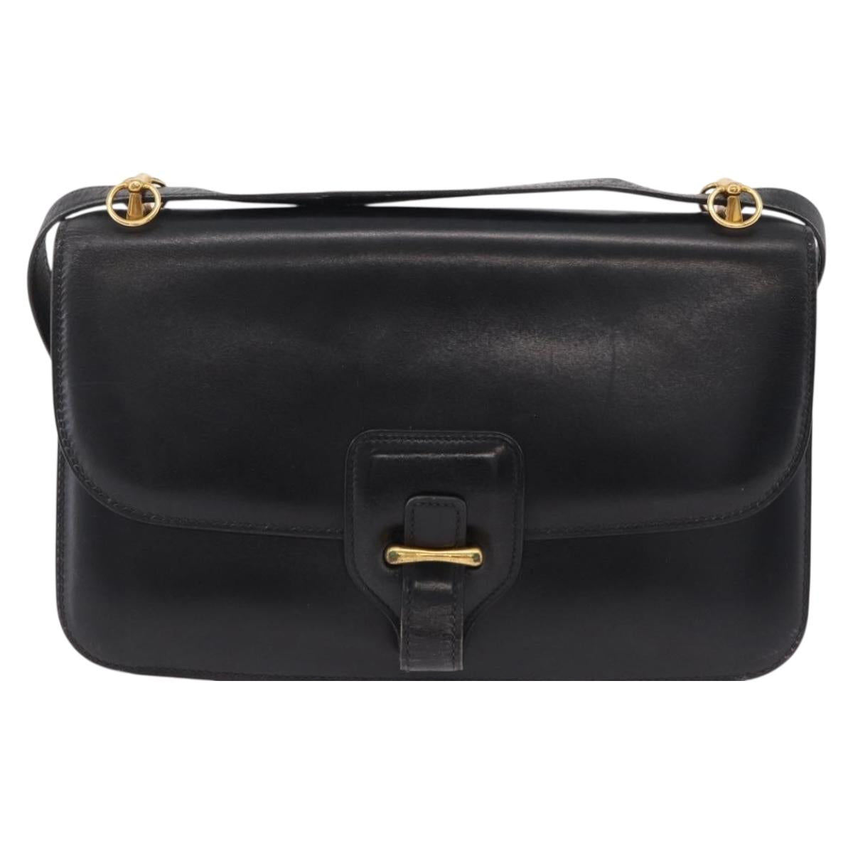 HERMES Dolly Shoulder Bag Leather Black Gold Auth bs37332