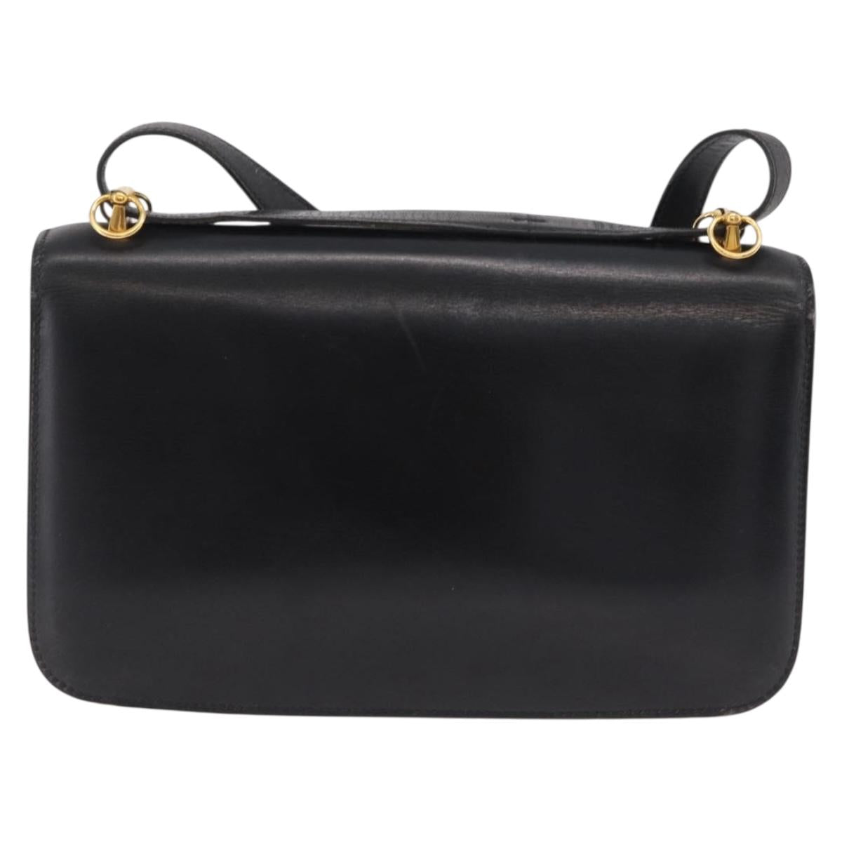 HERMES Dolly Shoulder Bag Leather Black Gold Auth bs37332