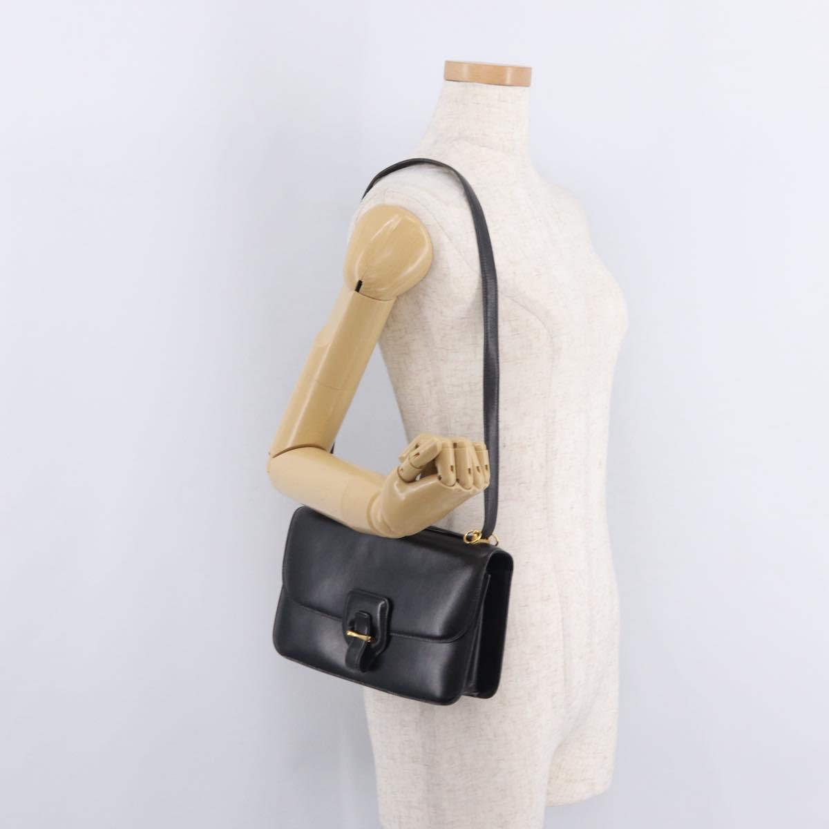 HERMES Dolly Shoulder Bag Leather Black Gold Auth bs37332