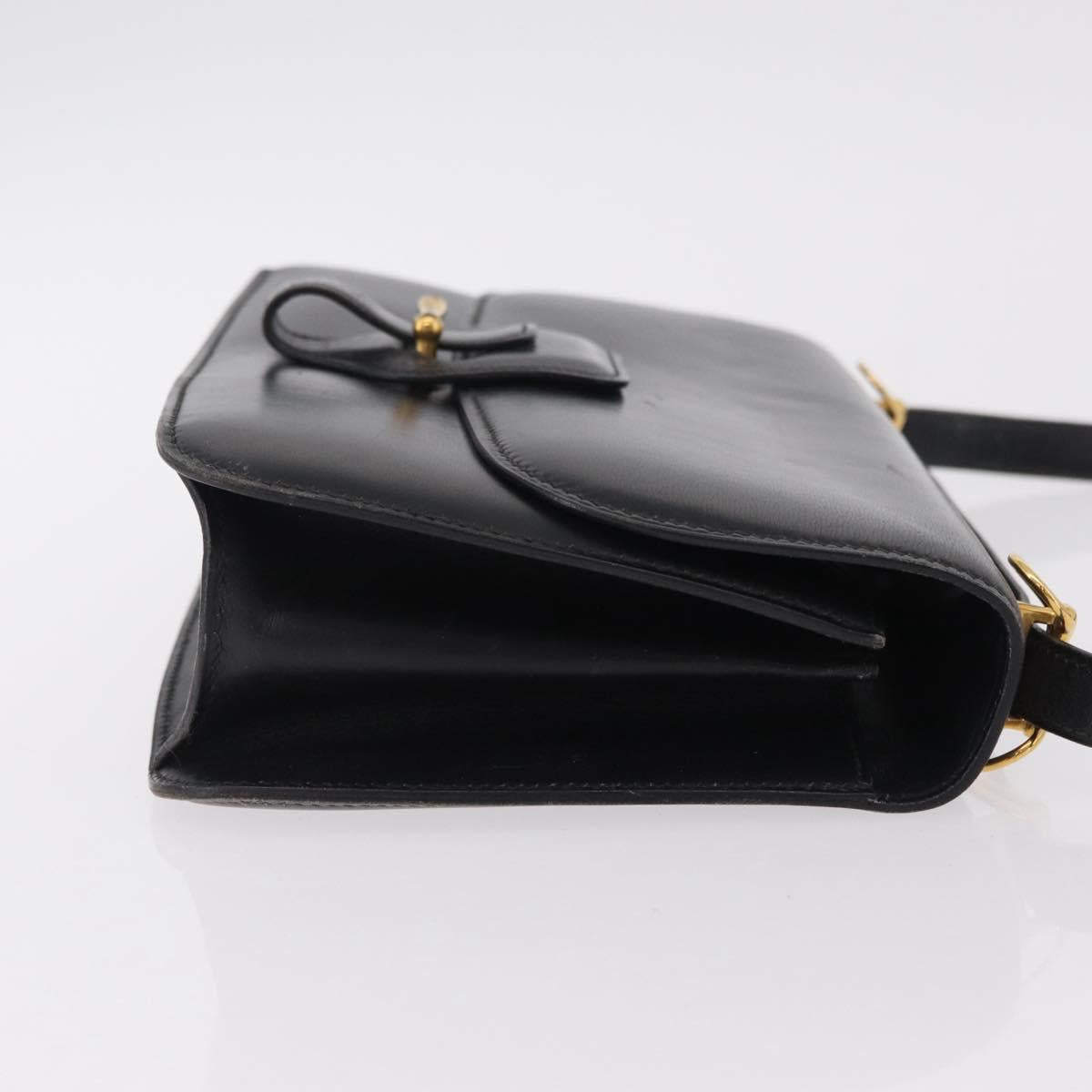 HERMES Dolly Shoulder Bag Leather Black Gold Auth bs37332