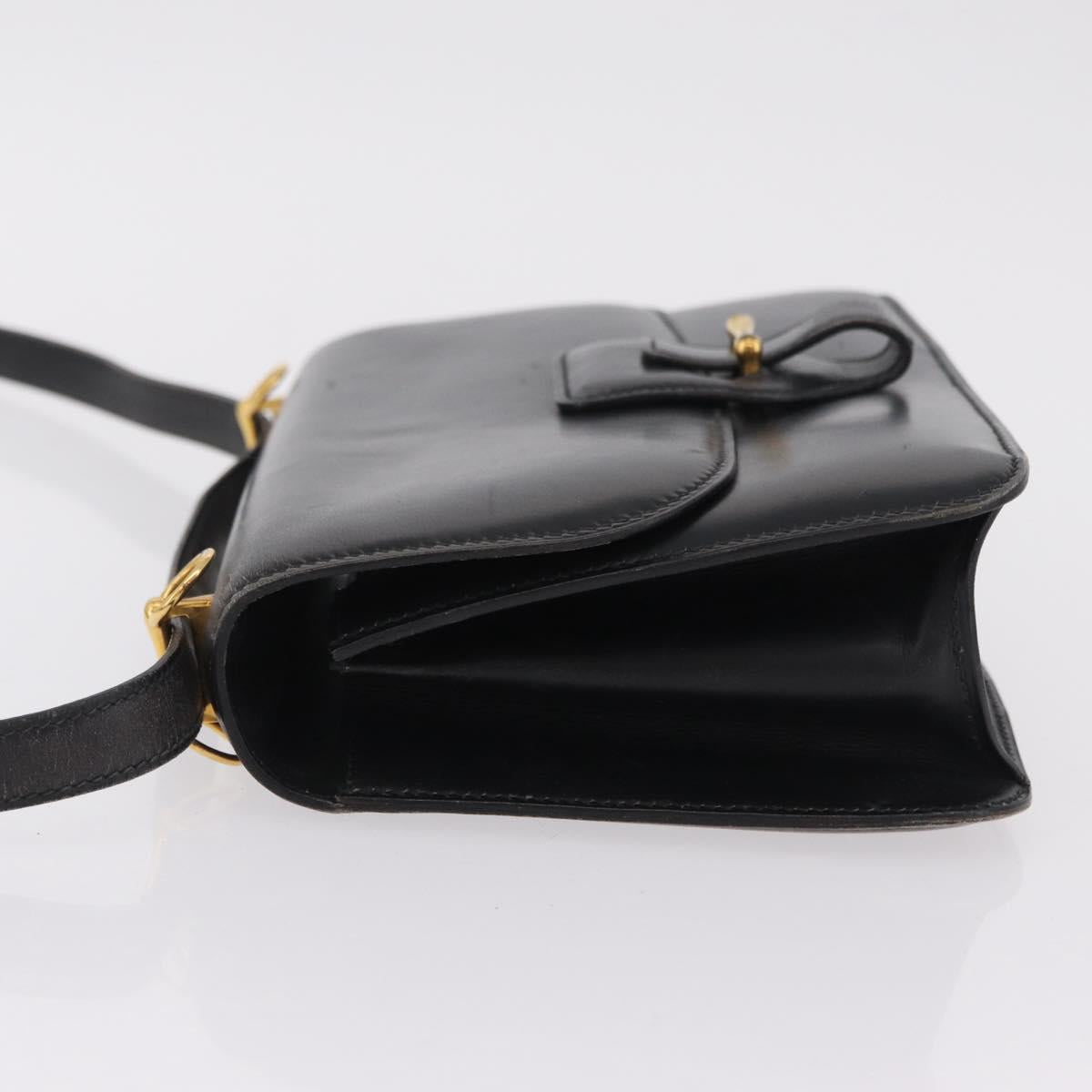 HERMES Dolly Shoulder Bag Leather Black Gold Auth bs37332