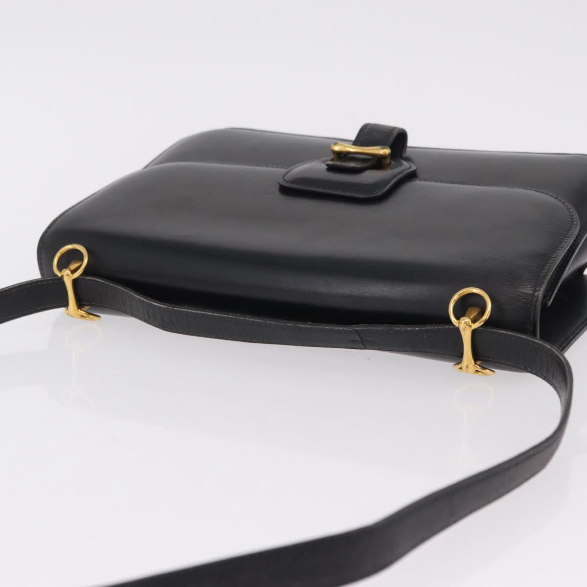 HERMES Dolly Shoulder Bag Leather Black Gold Auth bs37332