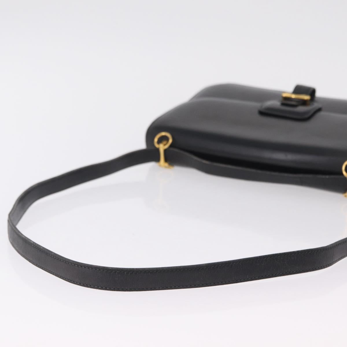 HERMES Dolly Shoulder Bag Leather Black Gold Auth bs37332