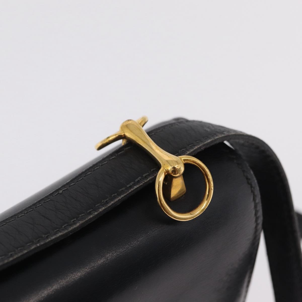 HERMES Dolly Shoulder Bag Leather Black Gold Auth bs37332