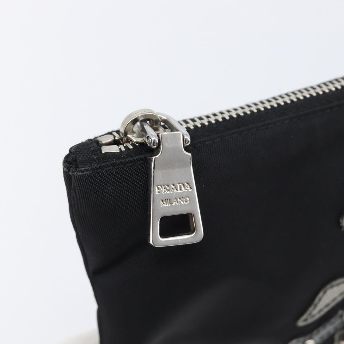 PRADA Pouch Nylon Black Silver Auth bs37334