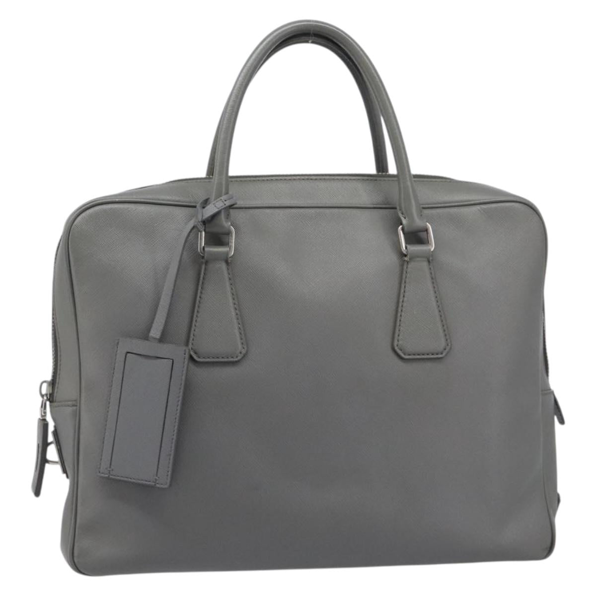 PRADA Business Bag Saffiano leather Gray Silver Auth bs37335A