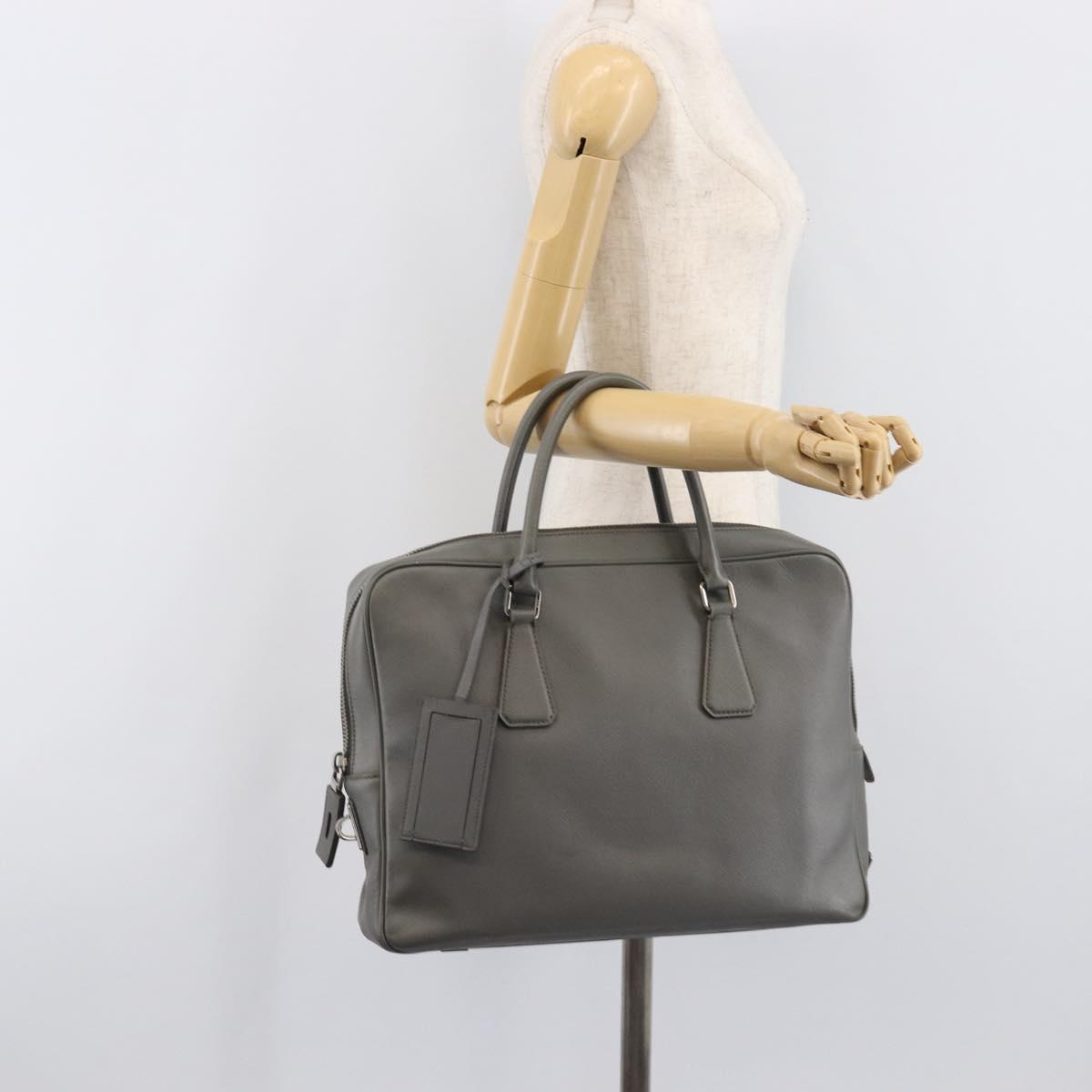 PRADA Business Bag Saffiano leather Gray Silver Auth bs37335A