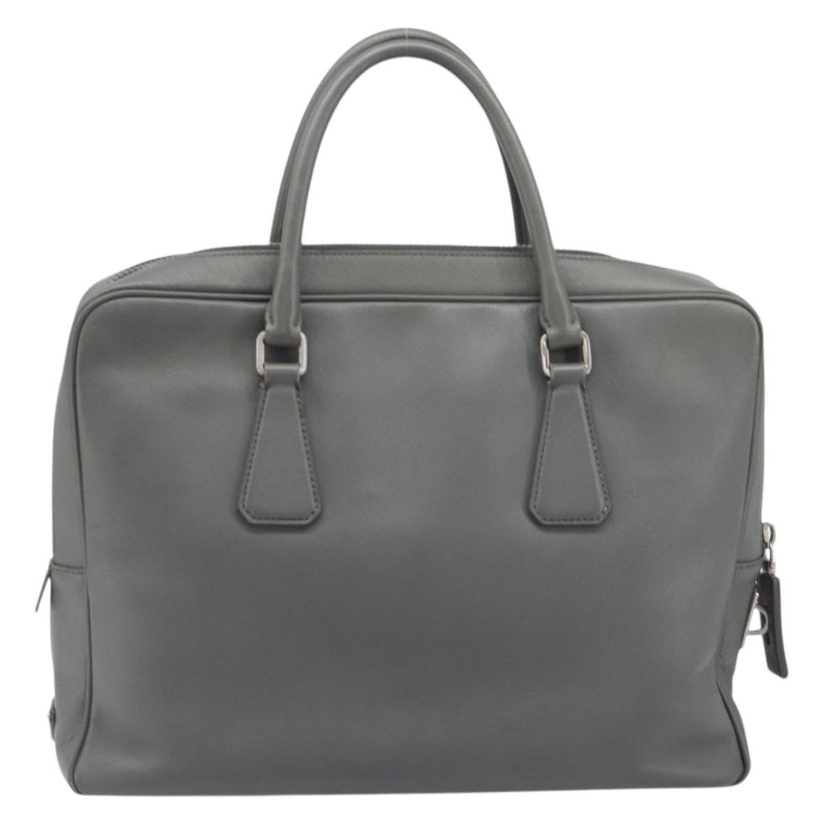 PRADA Business Bag Saffiano leather Gray Silver Auth bs37335A