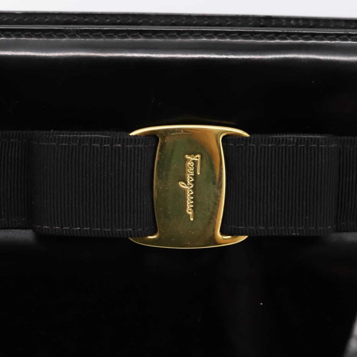 Salvatore Ferragamo Vala Tote Bag Patent leather Black Gold Auth bs37336