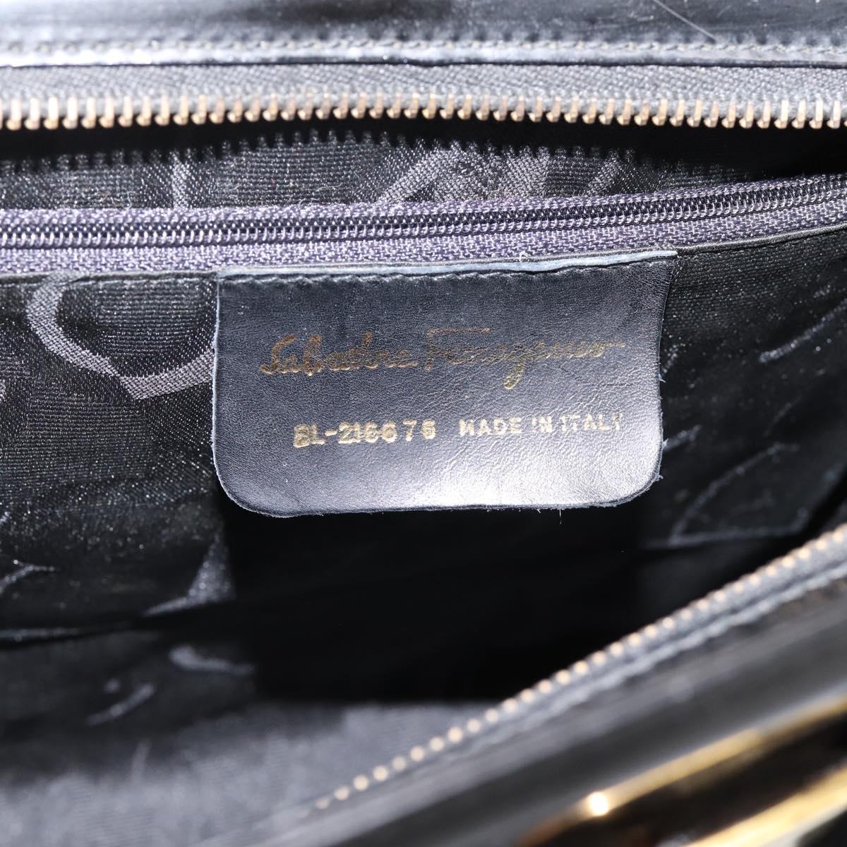 Salvatore Ferragamo Vala Tote Bag Patent leather Black Gold Auth bs37336
