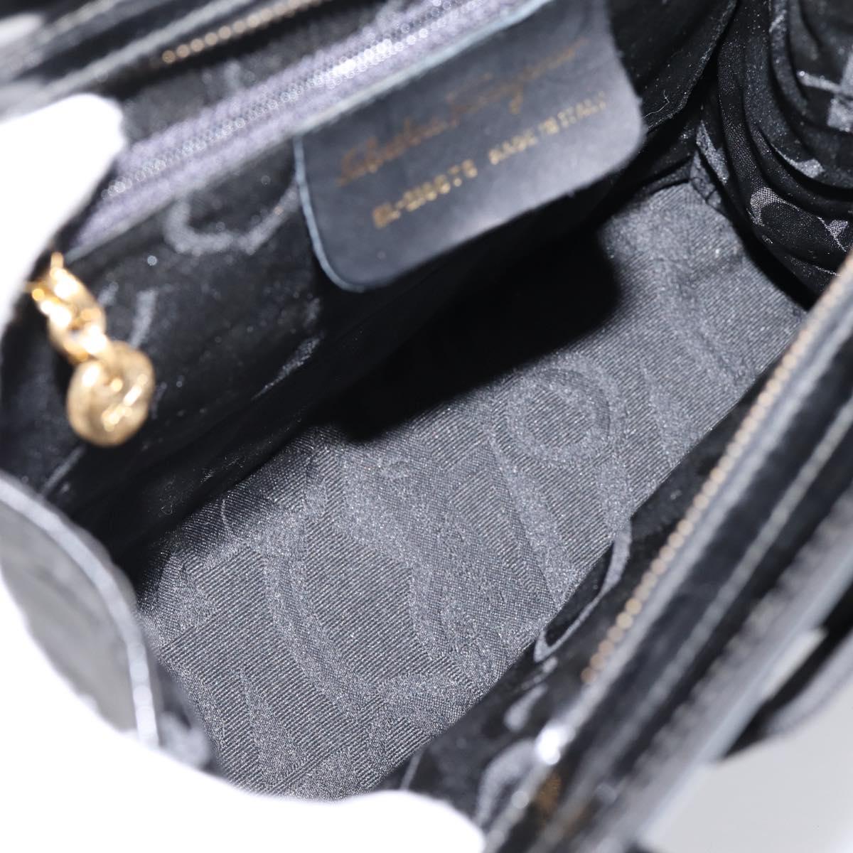 Salvatore Ferragamo Vala Tote Bag Patent leather Black Gold Auth bs37336