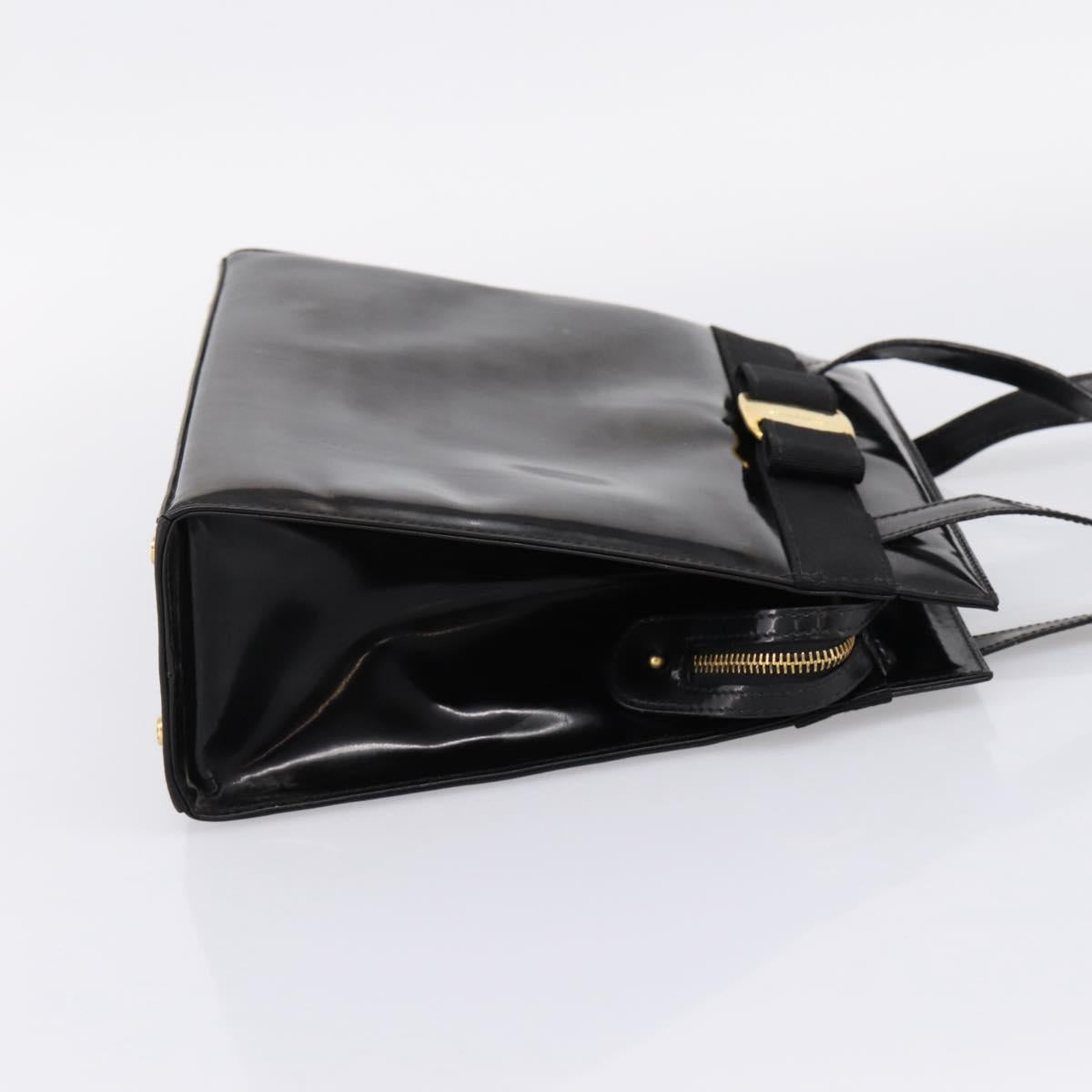 Salvatore Ferragamo Vala Tote Bag Patent leather Black Gold Auth bs37336