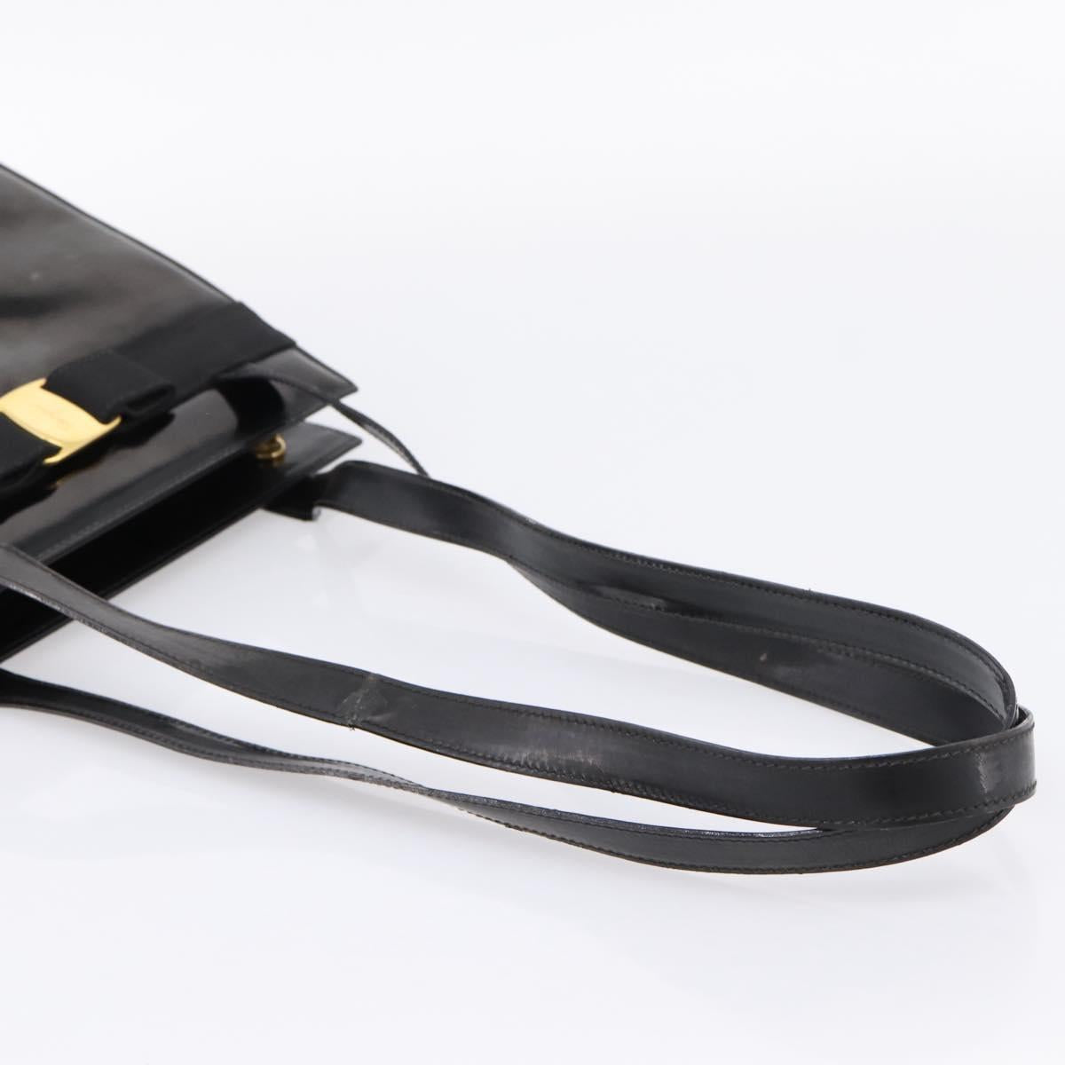 Salvatore Ferragamo Vala Tote Bag Patent leather Black Gold Auth bs37336