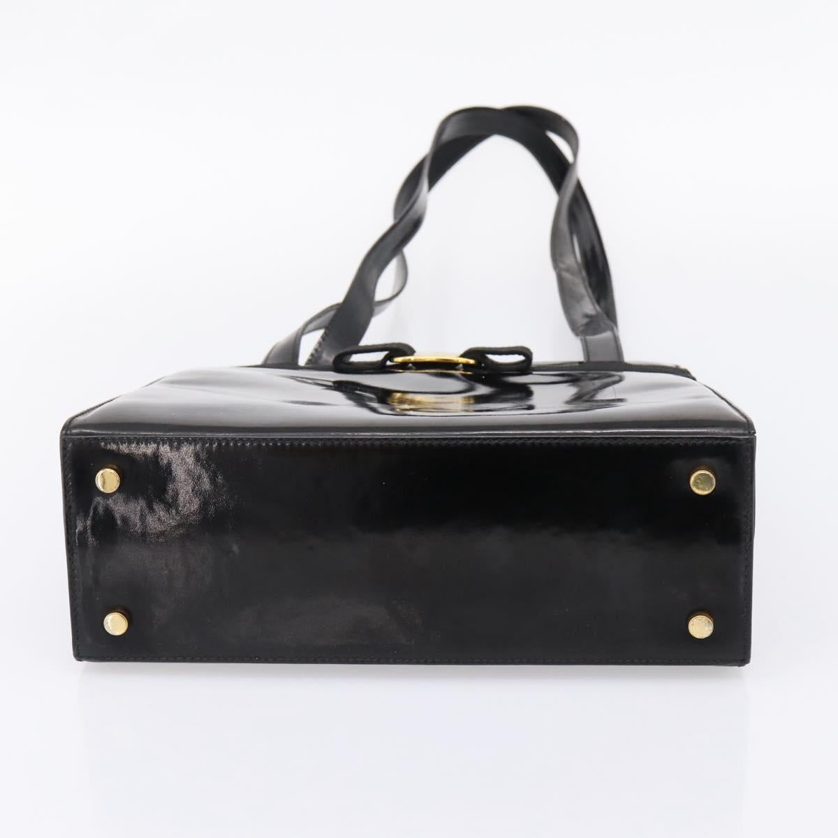 Salvatore Ferragamo Vala Tote Bag Patent leather Black Gold Auth bs37336