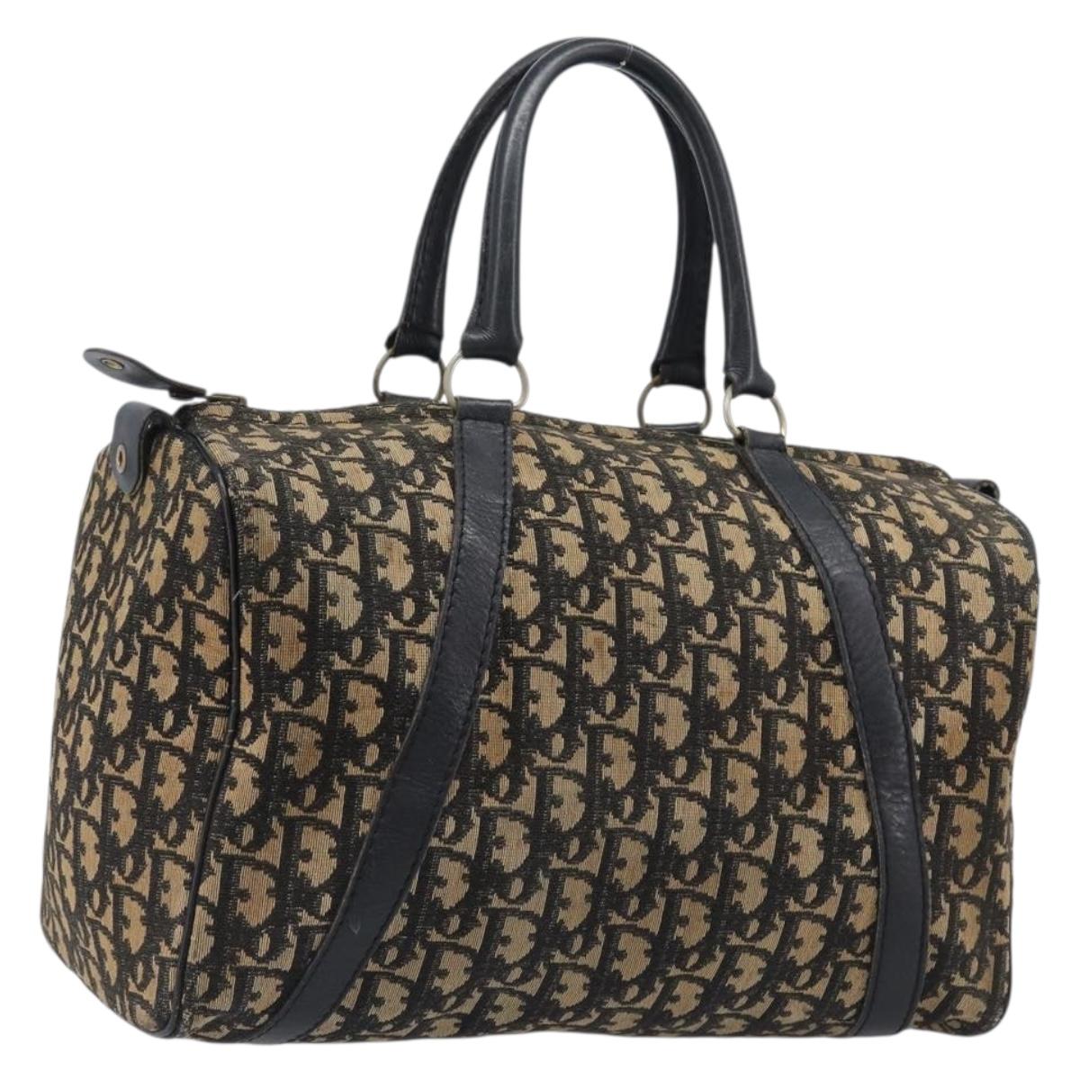 Christian Dior Trotter Canvas Boston Bag Navy Silver Auth bs37337