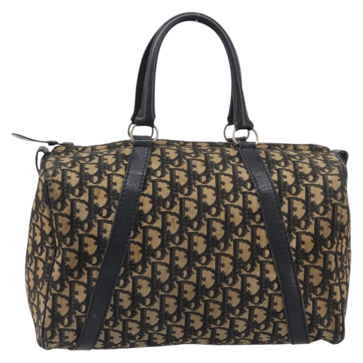 Christian Dior Trotter Canvas Boston Bag Navy Silver Auth bs37337