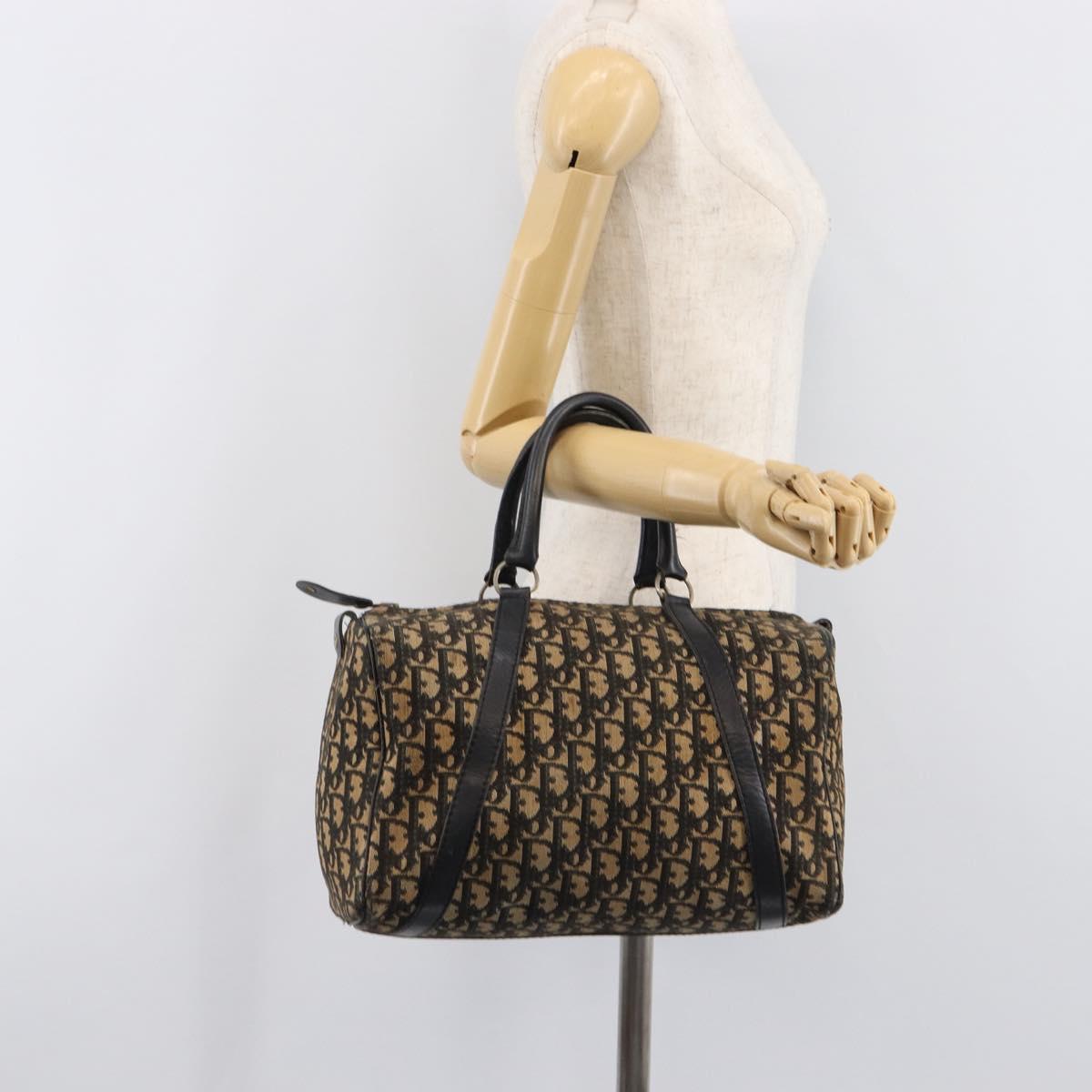 Christian Dior Trotter Canvas Boston Bag Navy Silver Auth bs37337