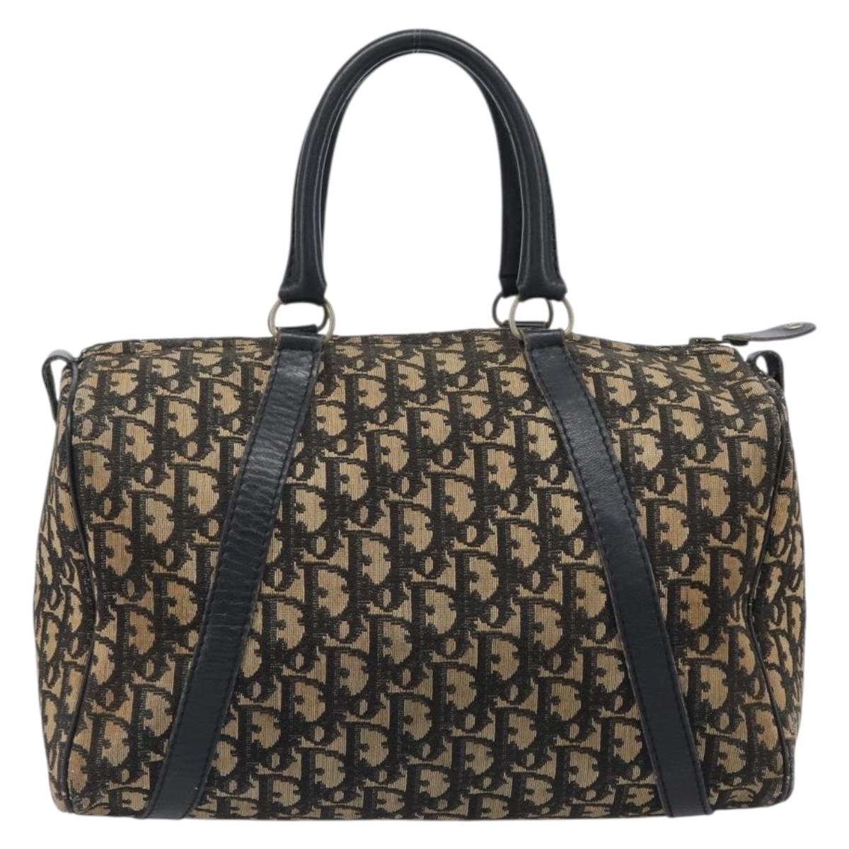 Christian Dior Trotter Canvas Boston Bag Navy Silver Auth bs37337