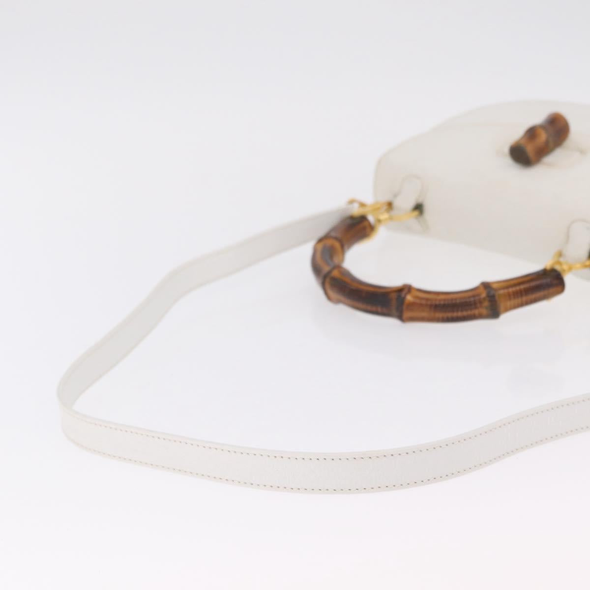 GUCCI Bamboo Hand Bag Leather 2way White Gold 000 2029 0633 Auth bs37338A