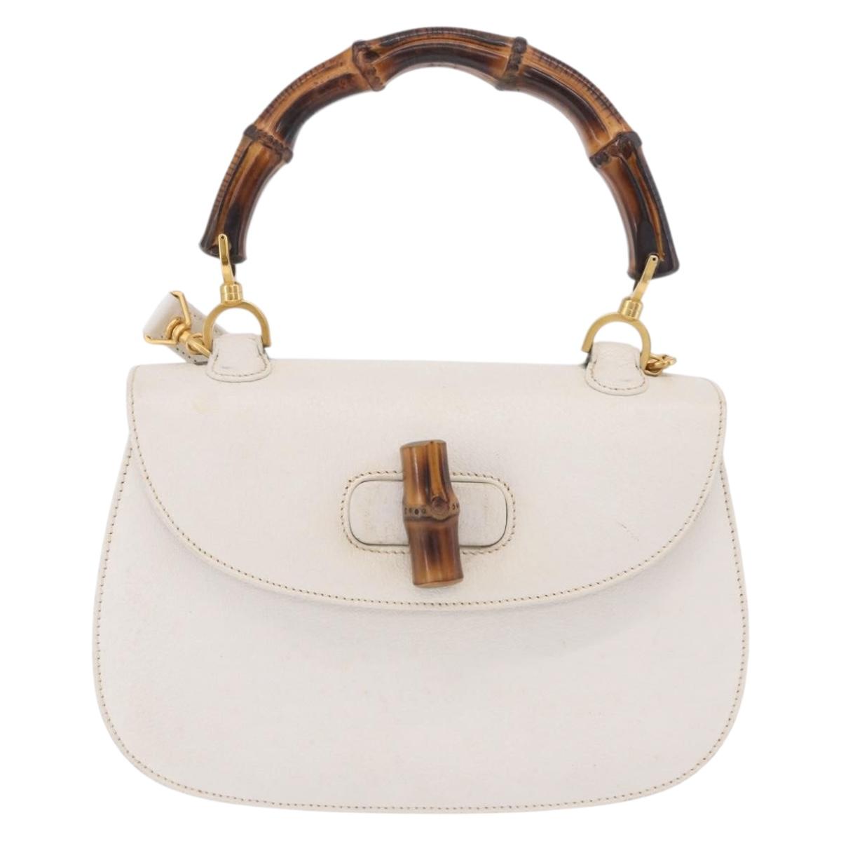 GUCCI Bamboo Hand Bag Leather 2way White Gold 000 2029 0633 Auth bs37338A