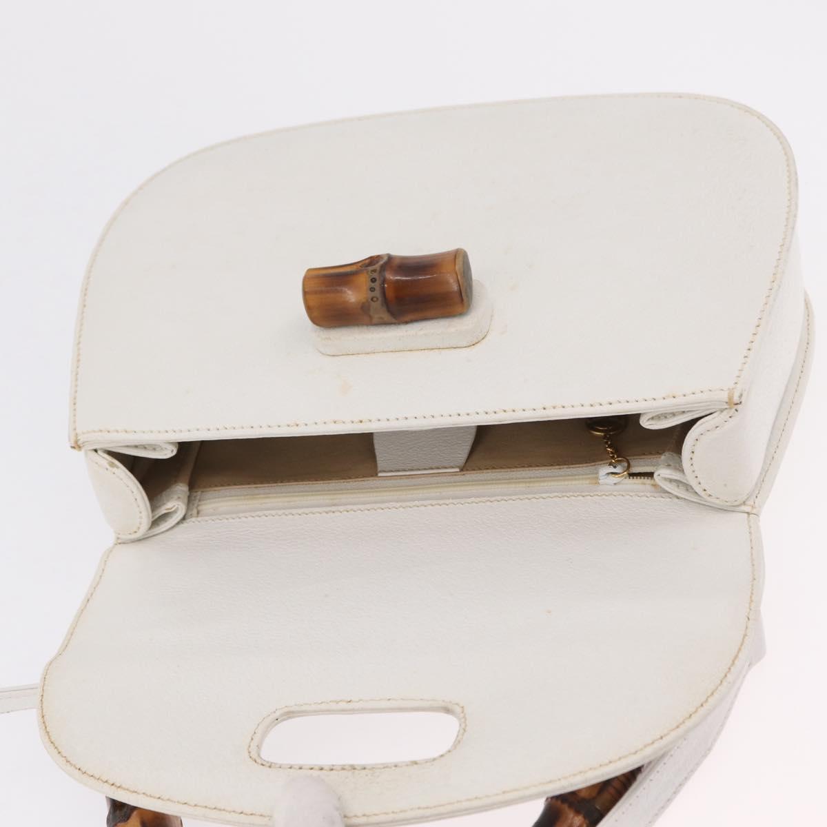 GUCCI Bamboo Hand Bag Leather 2way White Gold 000 2029 0633 Auth bs37338A