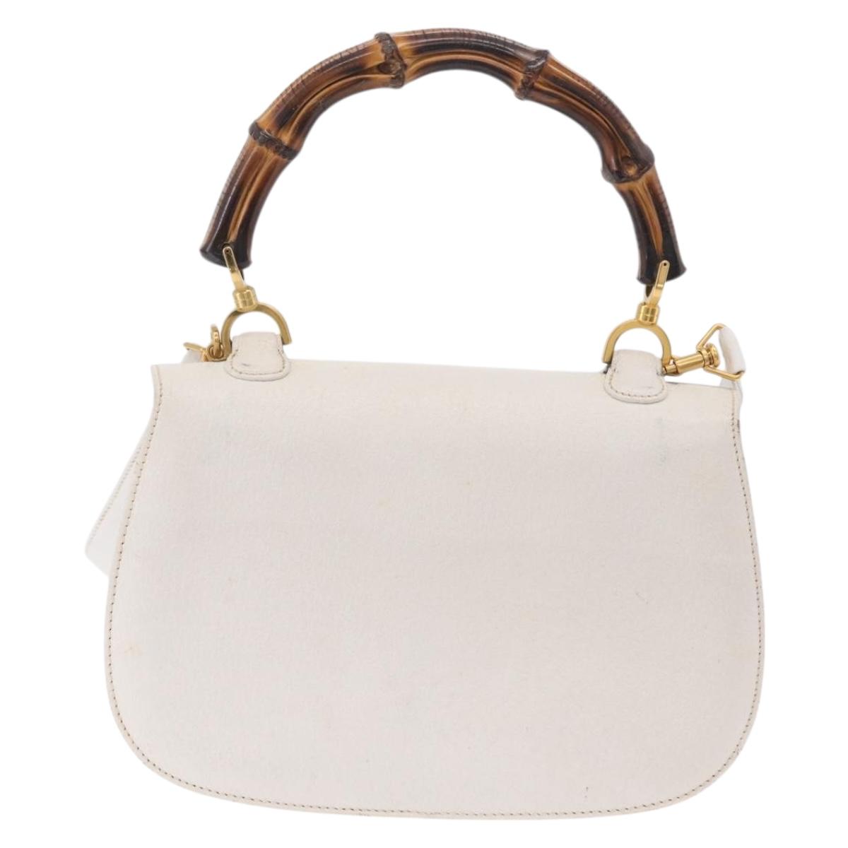 GUCCI Bamboo Hand Bag Leather 2way White Gold 000 2029 0633 Auth bs37338A