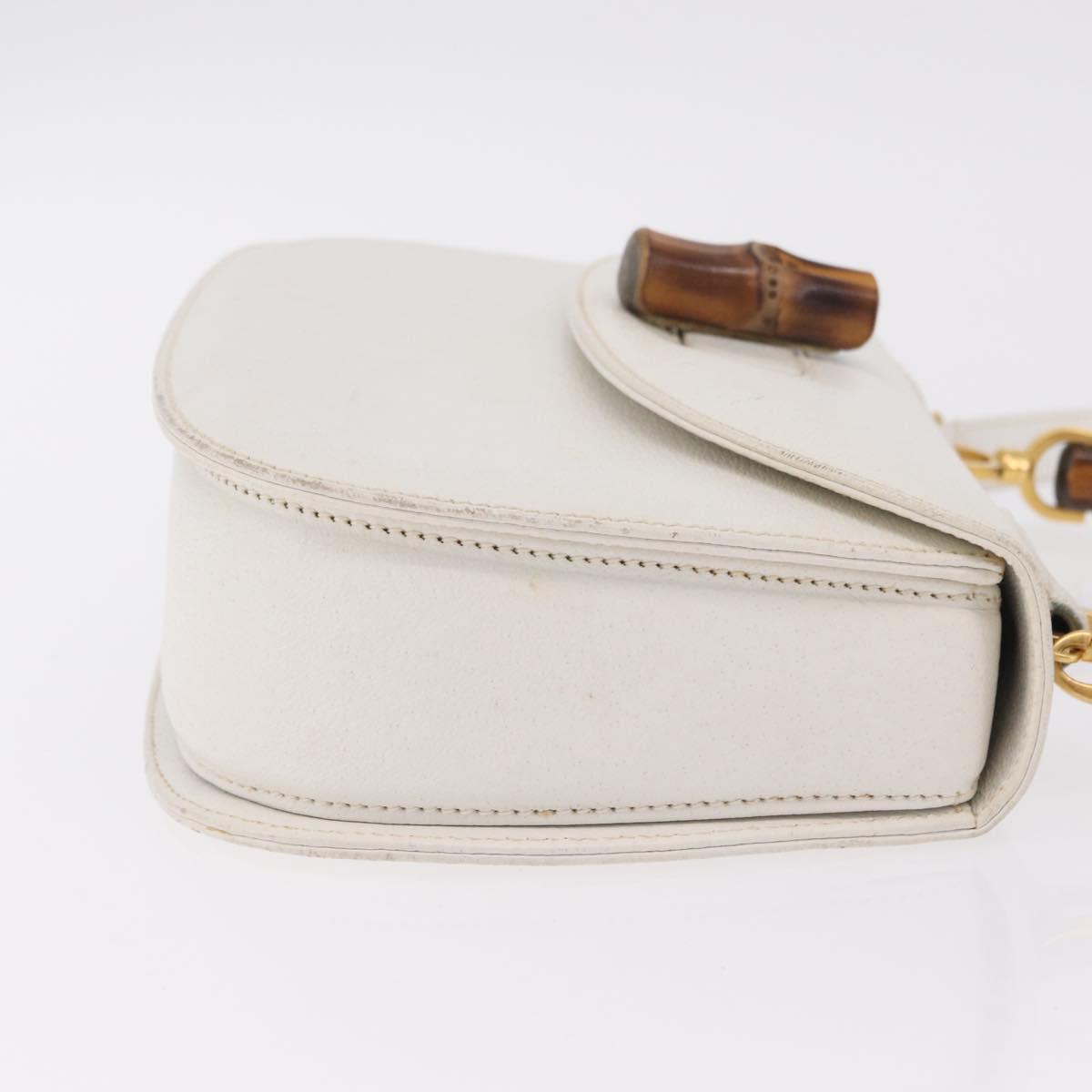 GUCCI Bamboo Hand Bag Leather 2way White Gold 000 2029 0633 Auth bs37338A