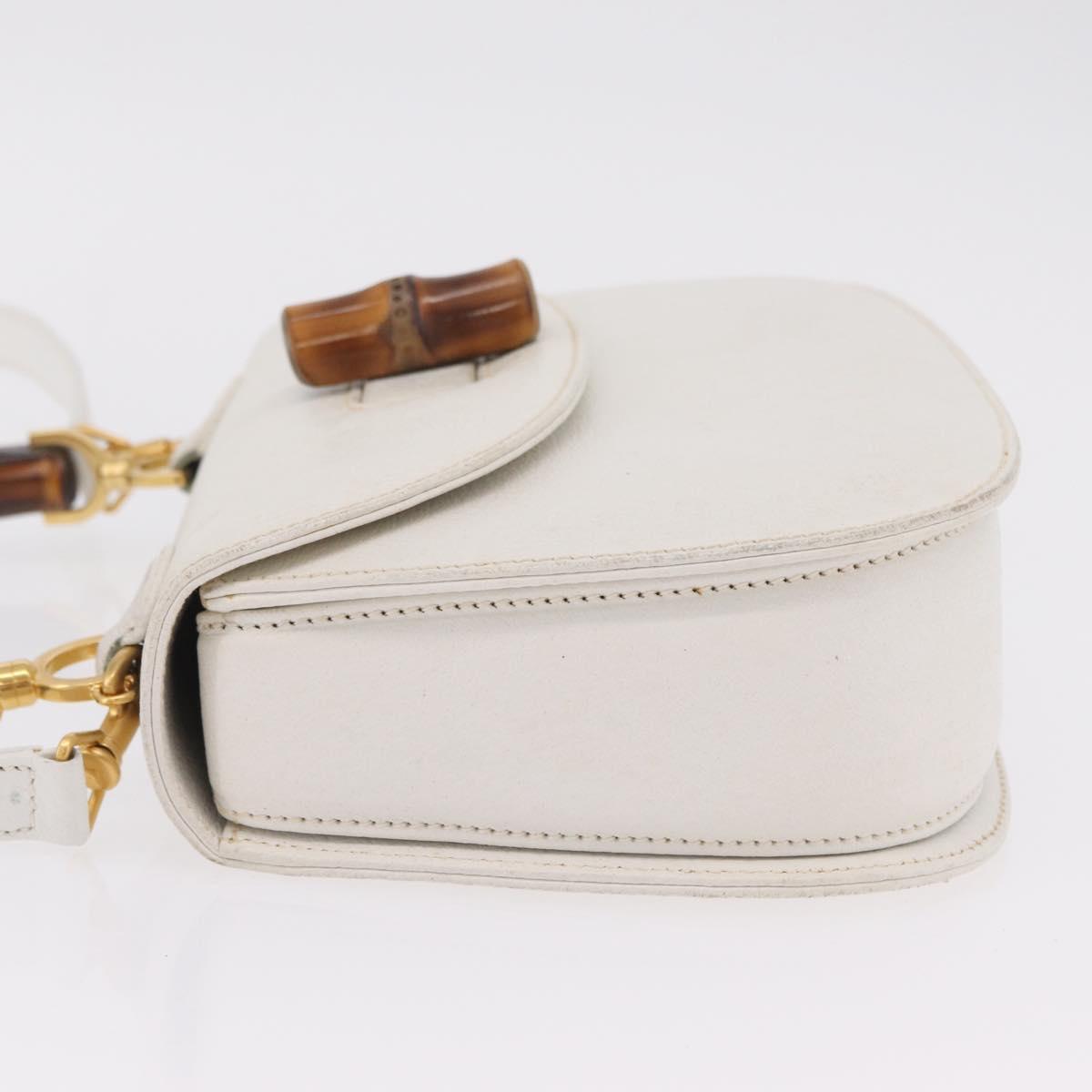 GUCCI Bamboo Hand Bag Leather 2way White Gold 000 2029 0633 Auth bs37338A