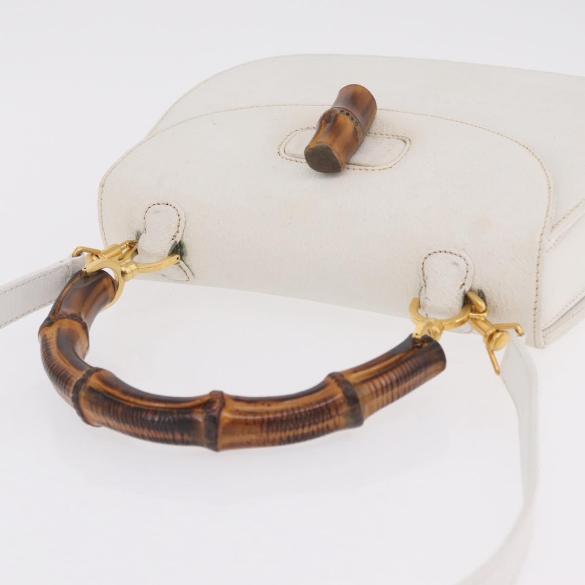 GUCCI Bamboo Hand Bag Leather 2way White Gold 000 2029 0633 Auth bs37338A
