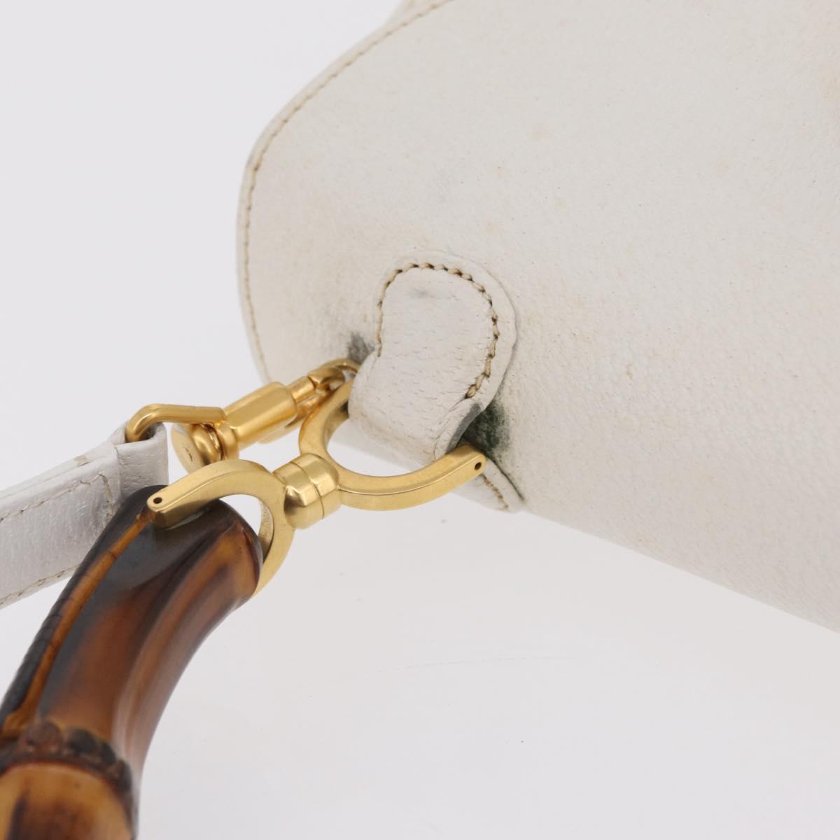 GUCCI Bamboo Hand Bag Leather 2way White Gold 000 2029 0633 Auth bs37338A