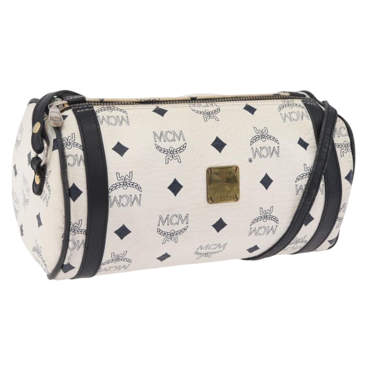 MCM Vicetos Logogram Shoulder Bag PVC White Gold Auth bs37339