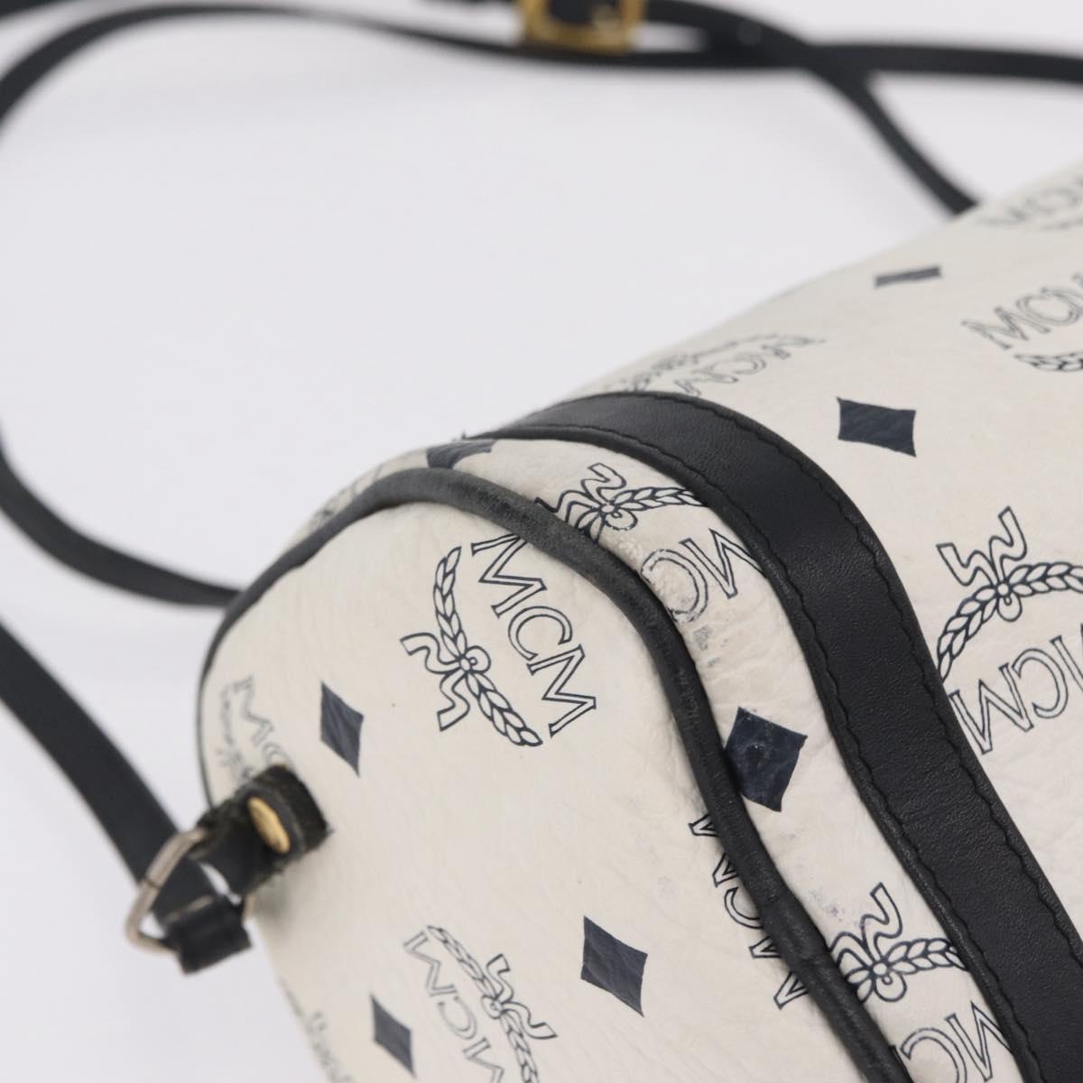 MCM Vicetos Logogram Shoulder Bag PVC White Gold Auth bs37339