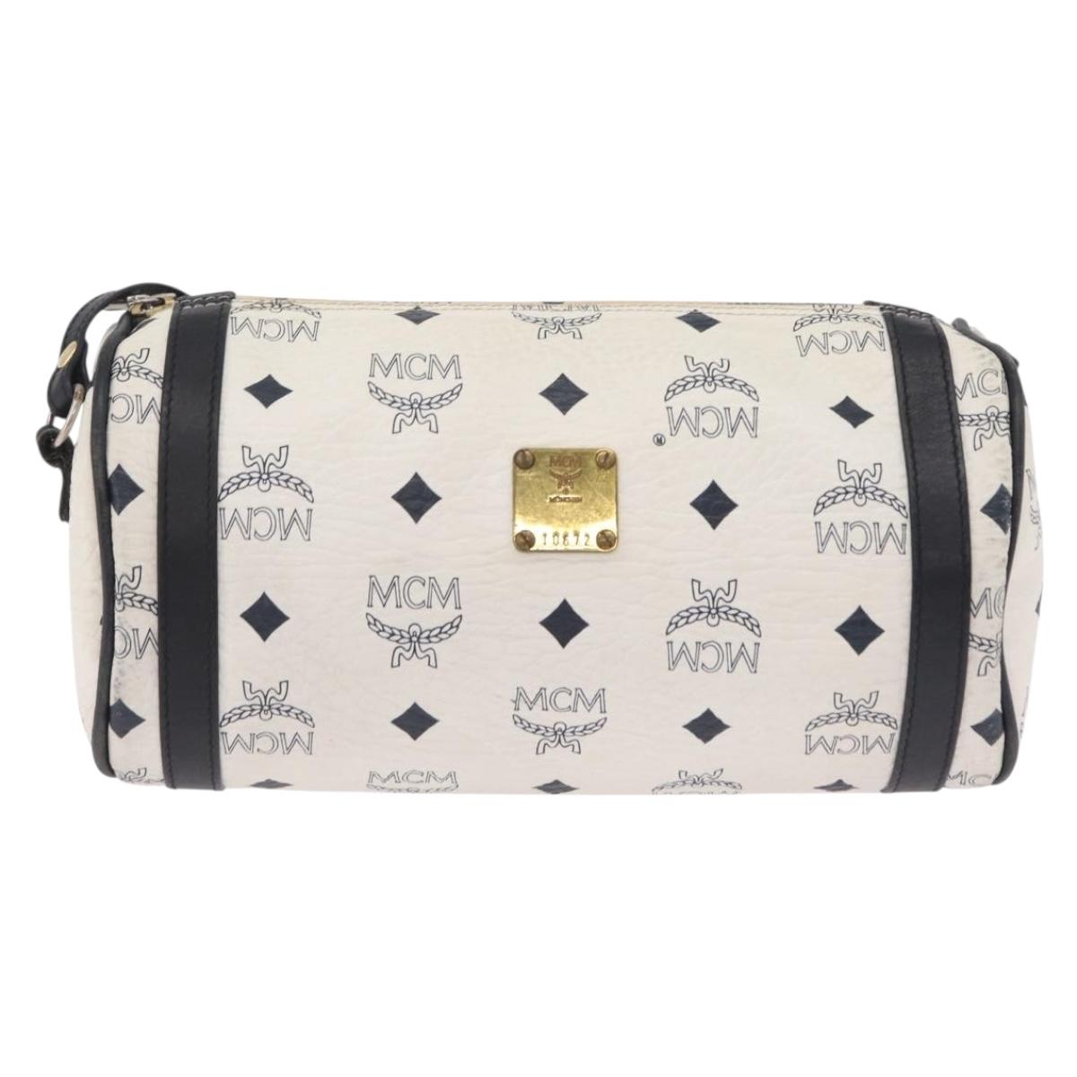 MCM Vicetos Logogram Shoulder Bag PVC White Gold Auth bs37339