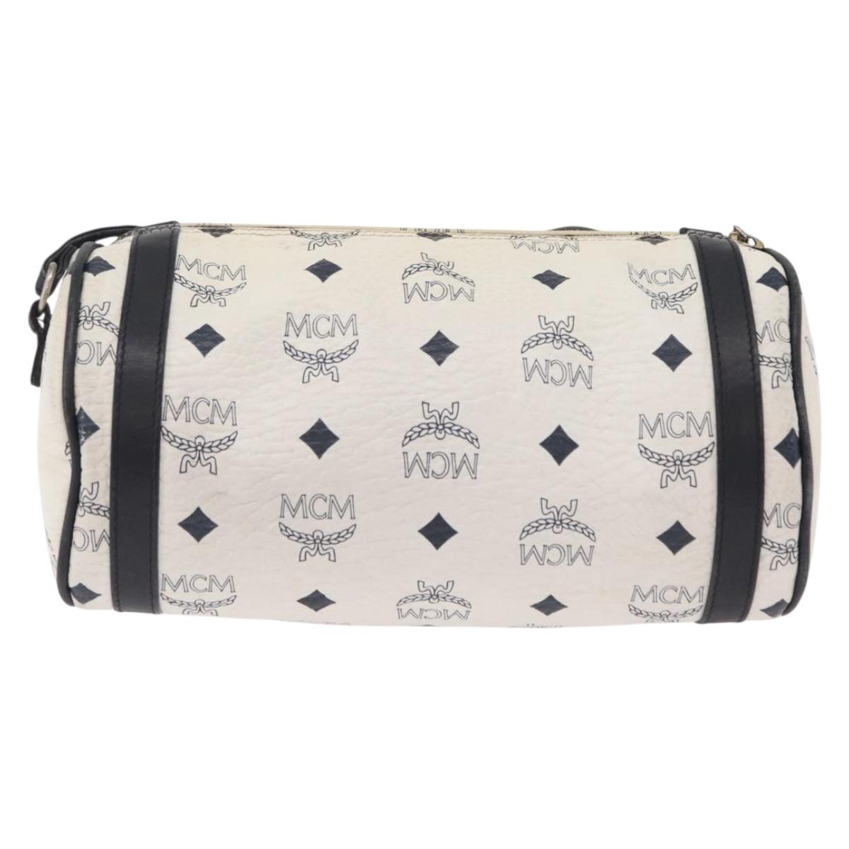 MCM Vicetos Logogram Shoulder Bag PVC White Gold Auth bs37339