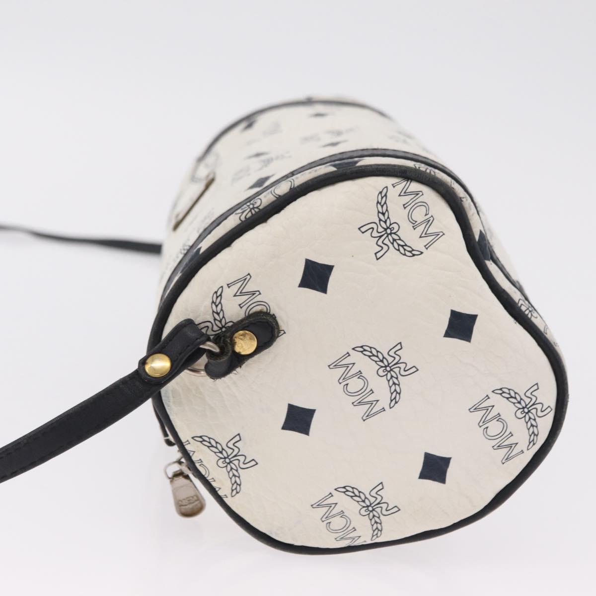 MCM Vicetos Logogram Shoulder Bag PVC White Gold Auth bs37339