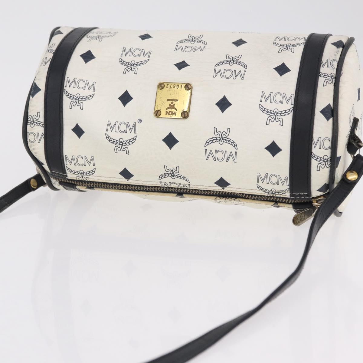MCM Vicetos Logogram Shoulder Bag PVC White Gold Auth bs37339