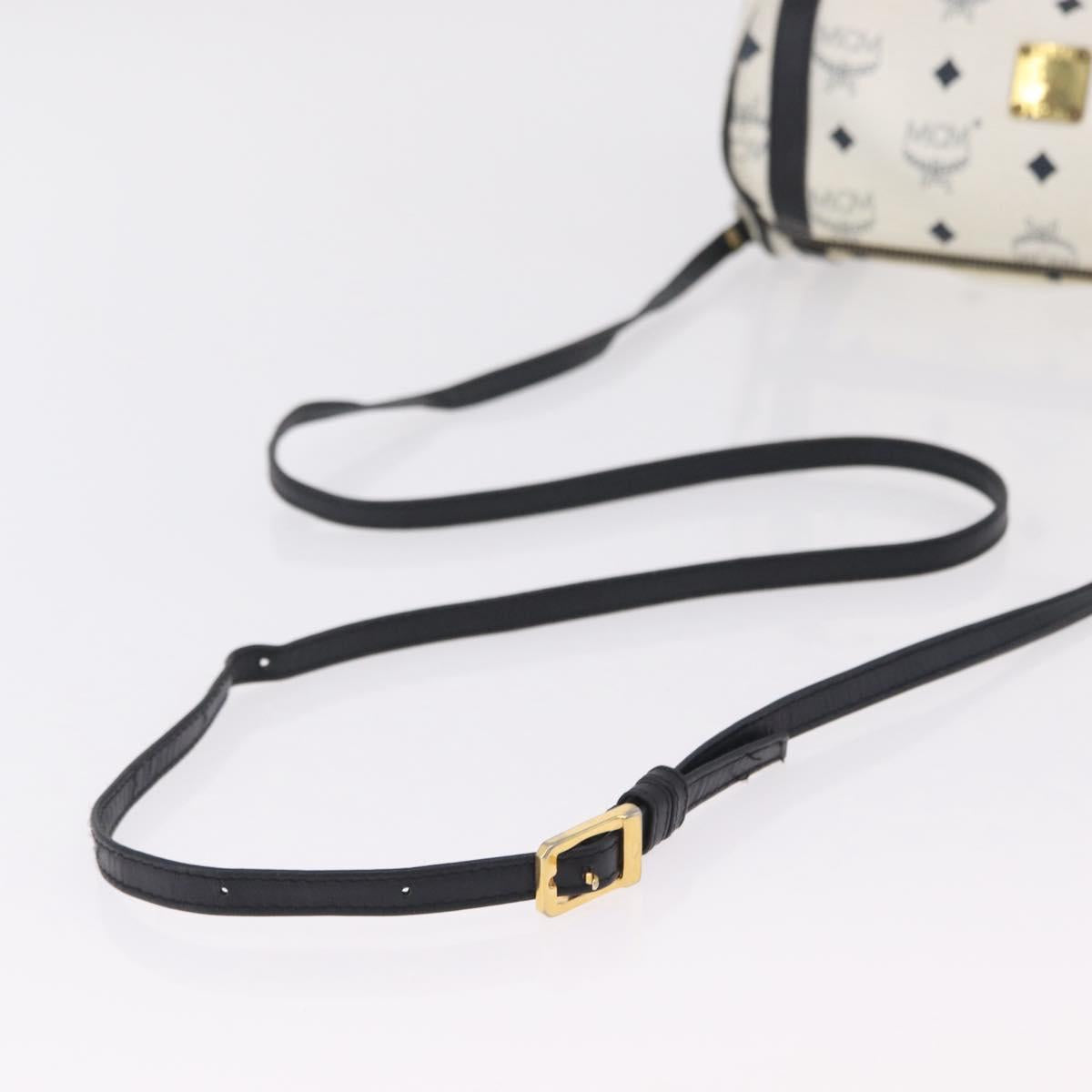 MCM Vicetos Logogram Shoulder Bag PVC White Gold Auth bs37339