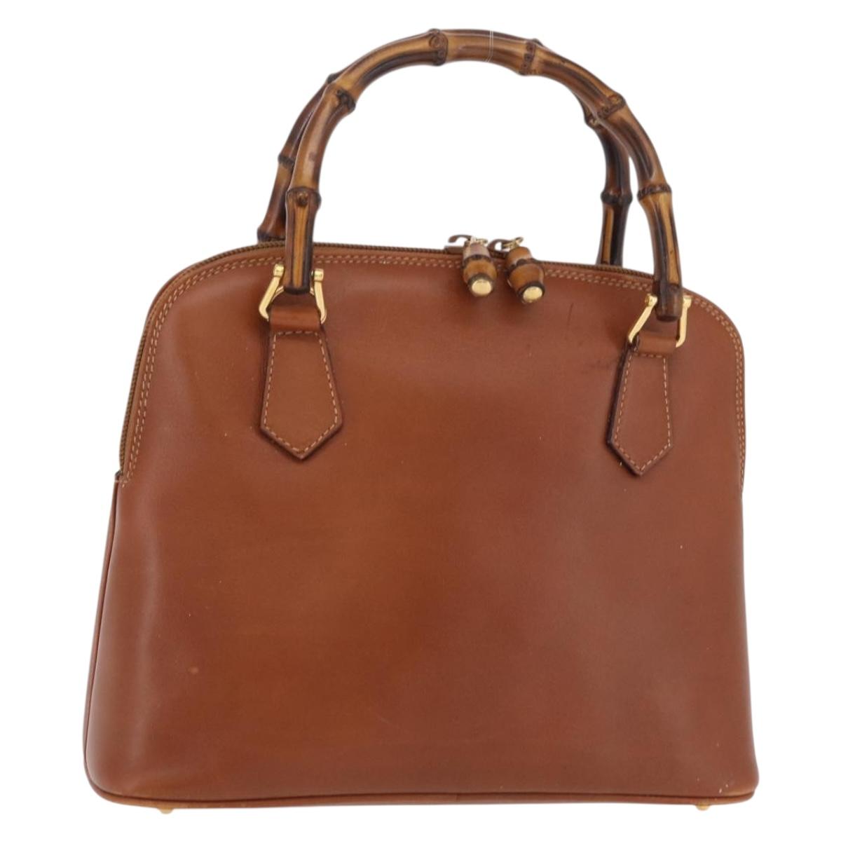 GUCCI Bamboo Hand Bag Leather Brown Gold 000 2058 0290 0 Auth bs37341