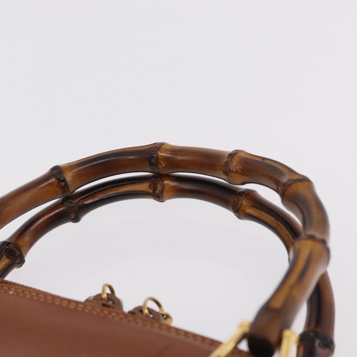 GUCCI Bamboo Hand Bag Leather Brown Gold 000 2058 0290 0 Auth bs37341