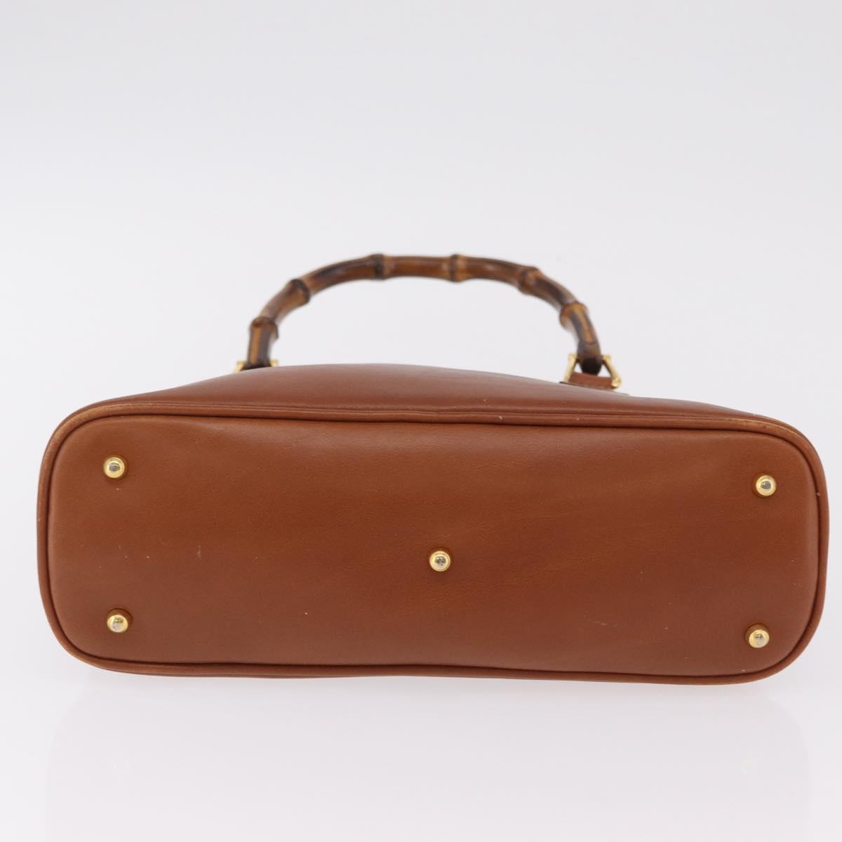 GUCCI Bamboo Hand Bag Leather Brown Gold 000 2058 0290 0 Auth bs37341