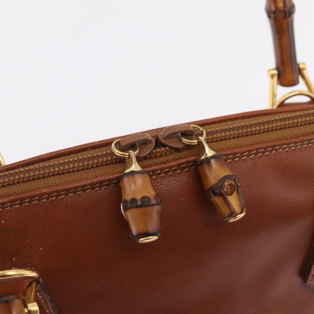 GUCCI Bamboo Hand Bag Leather Brown Gold 000 2058 0290 0 Auth bs37341