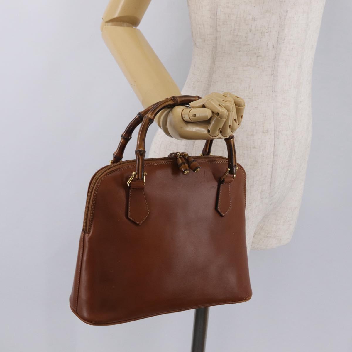 GUCCI Bamboo Hand Bag Leather Brown Gold 000 2058 0290 0 Auth bs37341