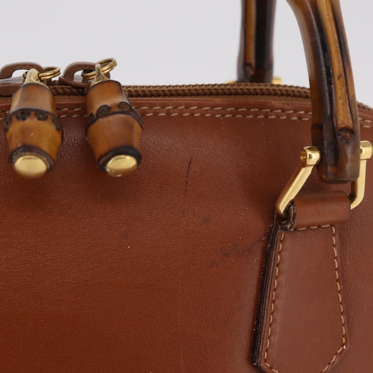 GUCCI Bamboo Hand Bag Leather Brown Gold 000 2058 0290 0 Auth bs37341