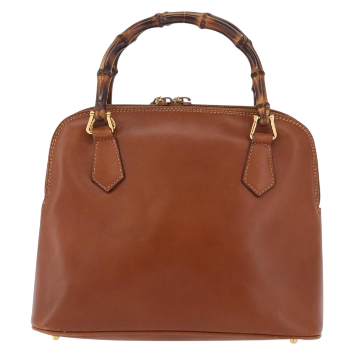 GUCCI Bamboo Hand Bag Leather Brown Gold 000 2058 0290 0 Auth bs37341