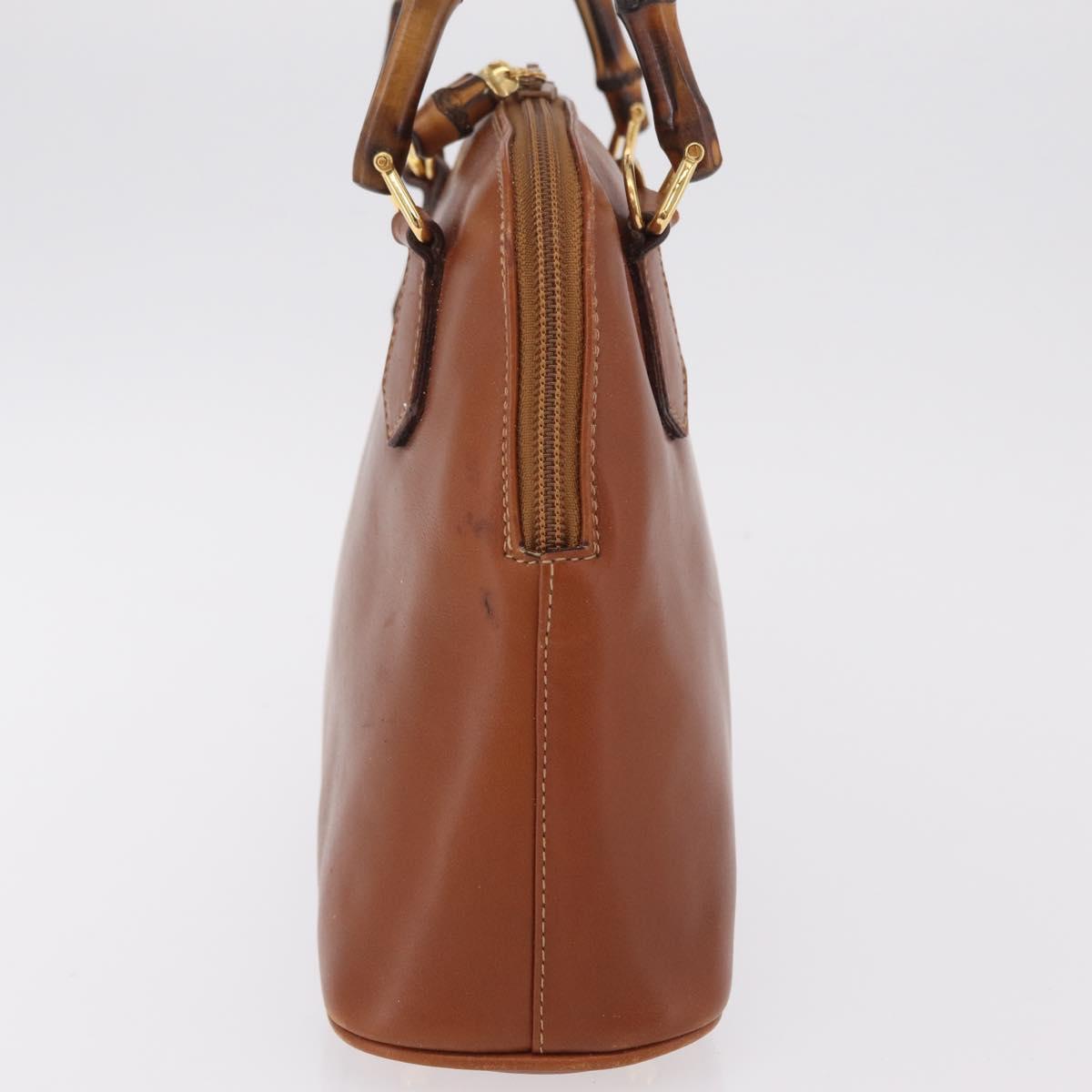 GUCCI Bamboo Hand Bag Leather Brown Gold 000 2058 0290 0 Auth bs37341