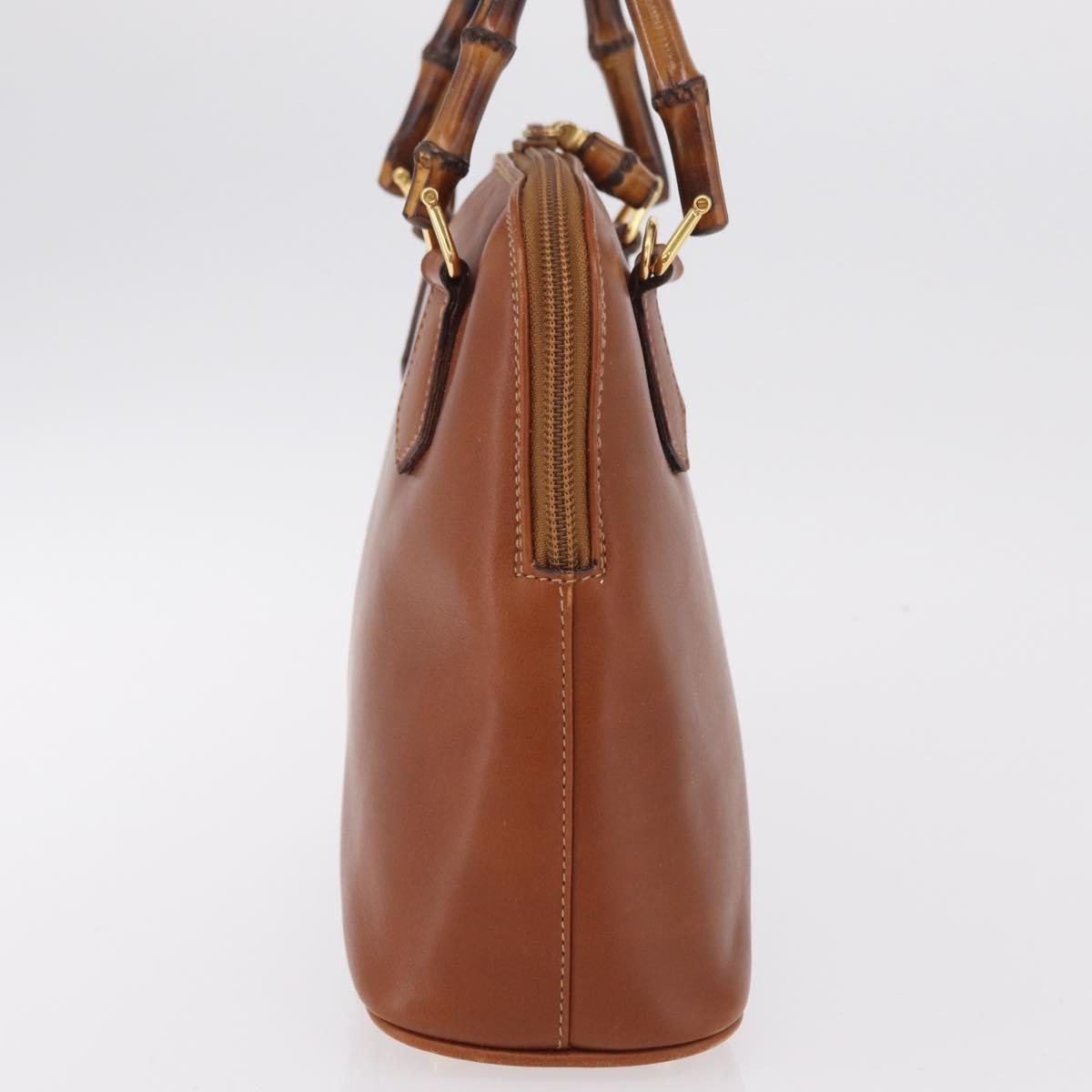 GUCCI Bamboo Hand Bag Leather Brown Gold 000 2058 0290 0 Auth bs37341
