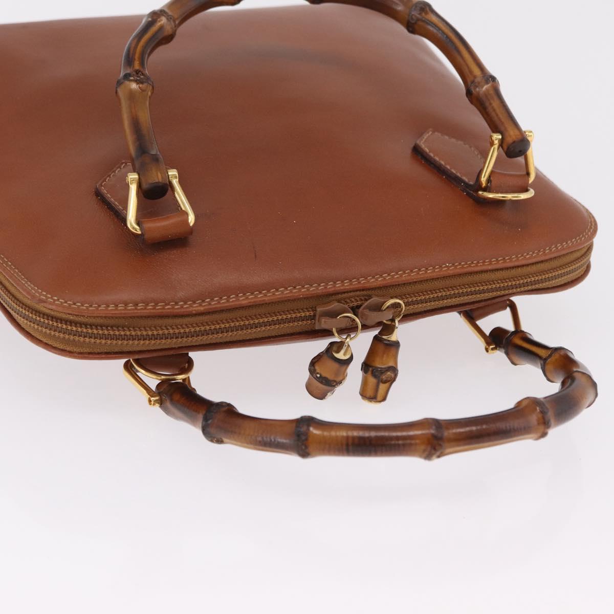 GUCCI Bamboo Hand Bag Leather Brown Gold 000 2058 0290 0 Auth bs37341