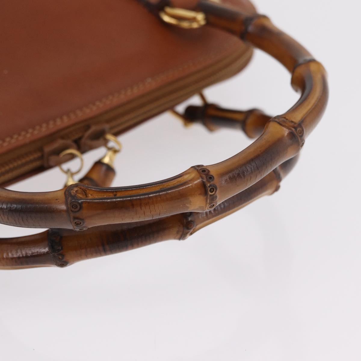 GUCCI Bamboo Hand Bag Leather Brown Gold 000 2058 0290 0 Auth bs37341