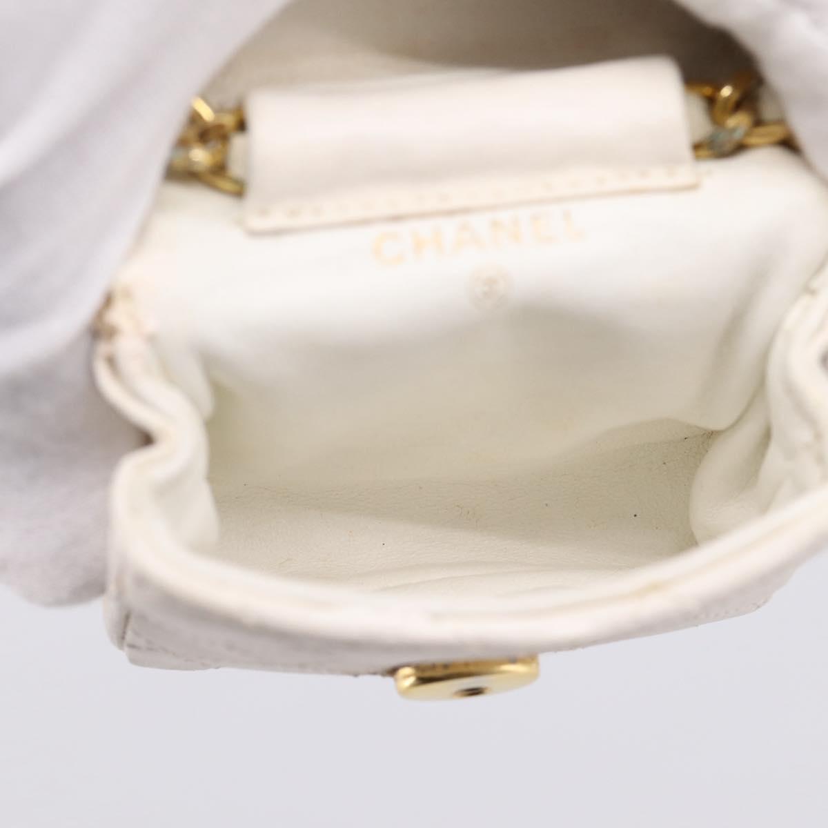 CHANEL Matelasse Charm Lamb Skin White Beige CC Auth bs37343