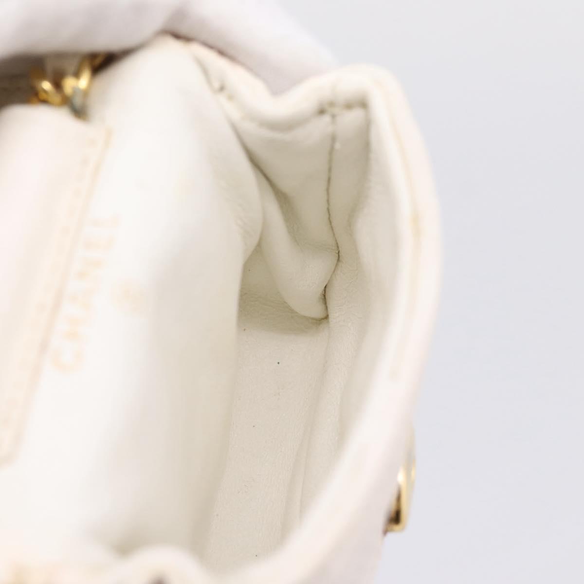 CHANEL Matelasse Charm Lamb Skin White Beige CC Auth bs37343